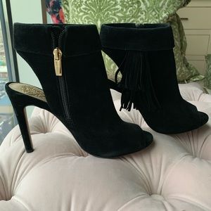 Vince Camuto Suede Fringe Peep Toes!